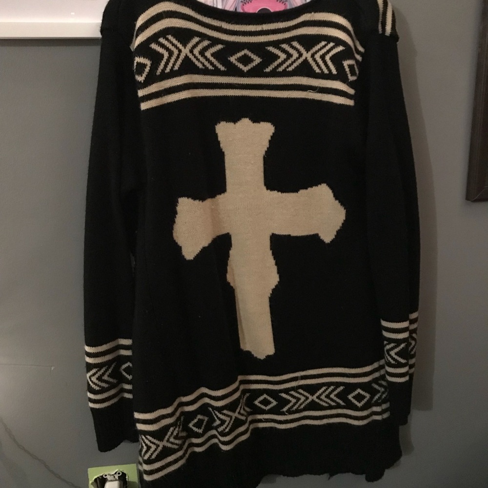 Forever21 Long Black Cross Drapey Cardigan